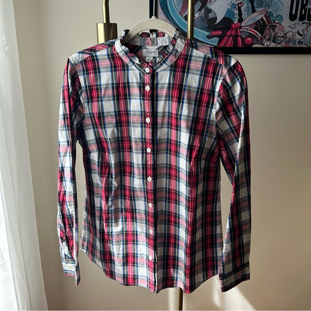 J.CREW Ruffle Neck Holiday Tartan Button Down